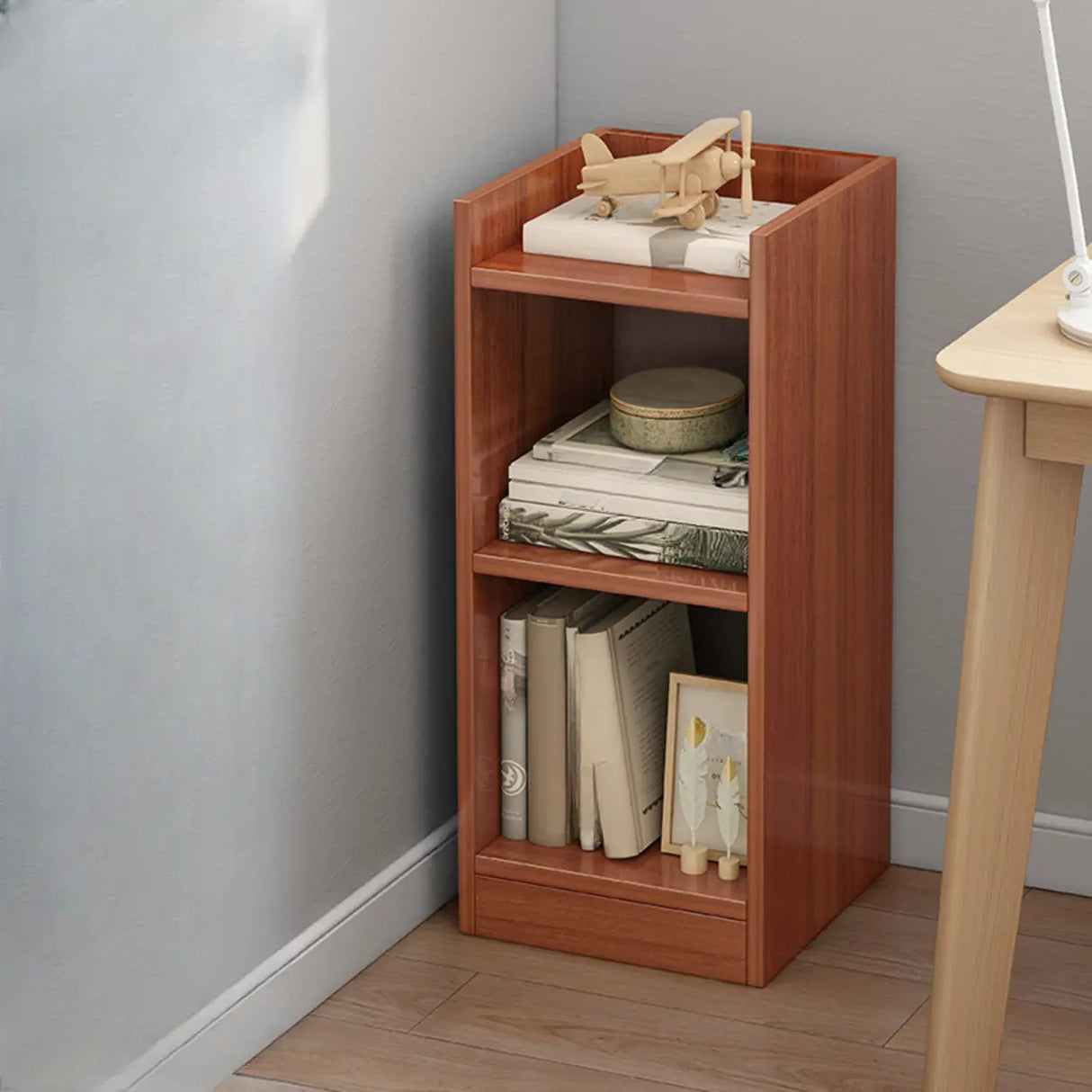 Minimalist Vertical Corner Wood Narrow Bookcase White Image - 15