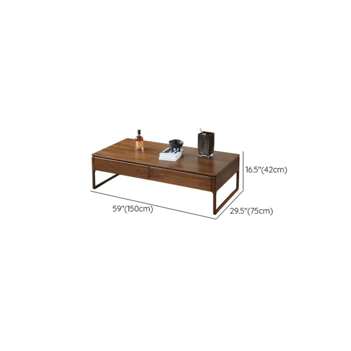 Minimalist Walnut Solid Wood Coffee Table with Drawers