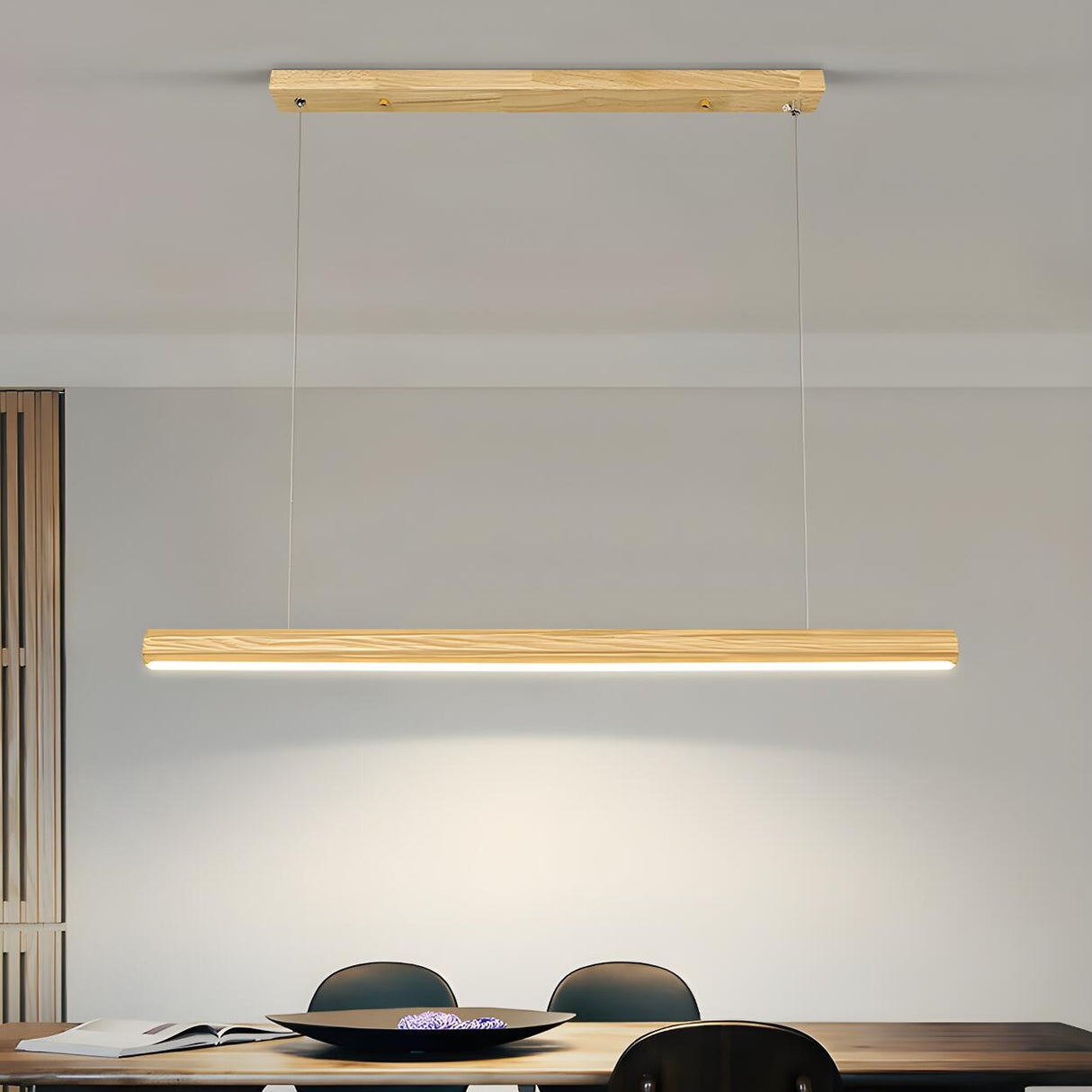Minimalist Walnut Wooden Linear Island Pendant Light Image - 15