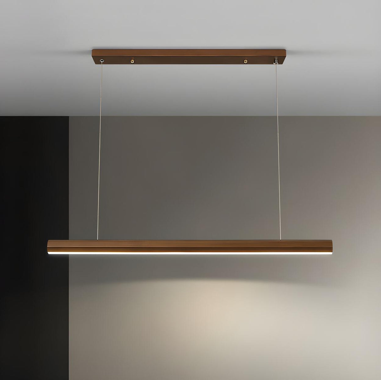 Minimalist Walnut Wooden Linear Island Pendant Light Image - 4