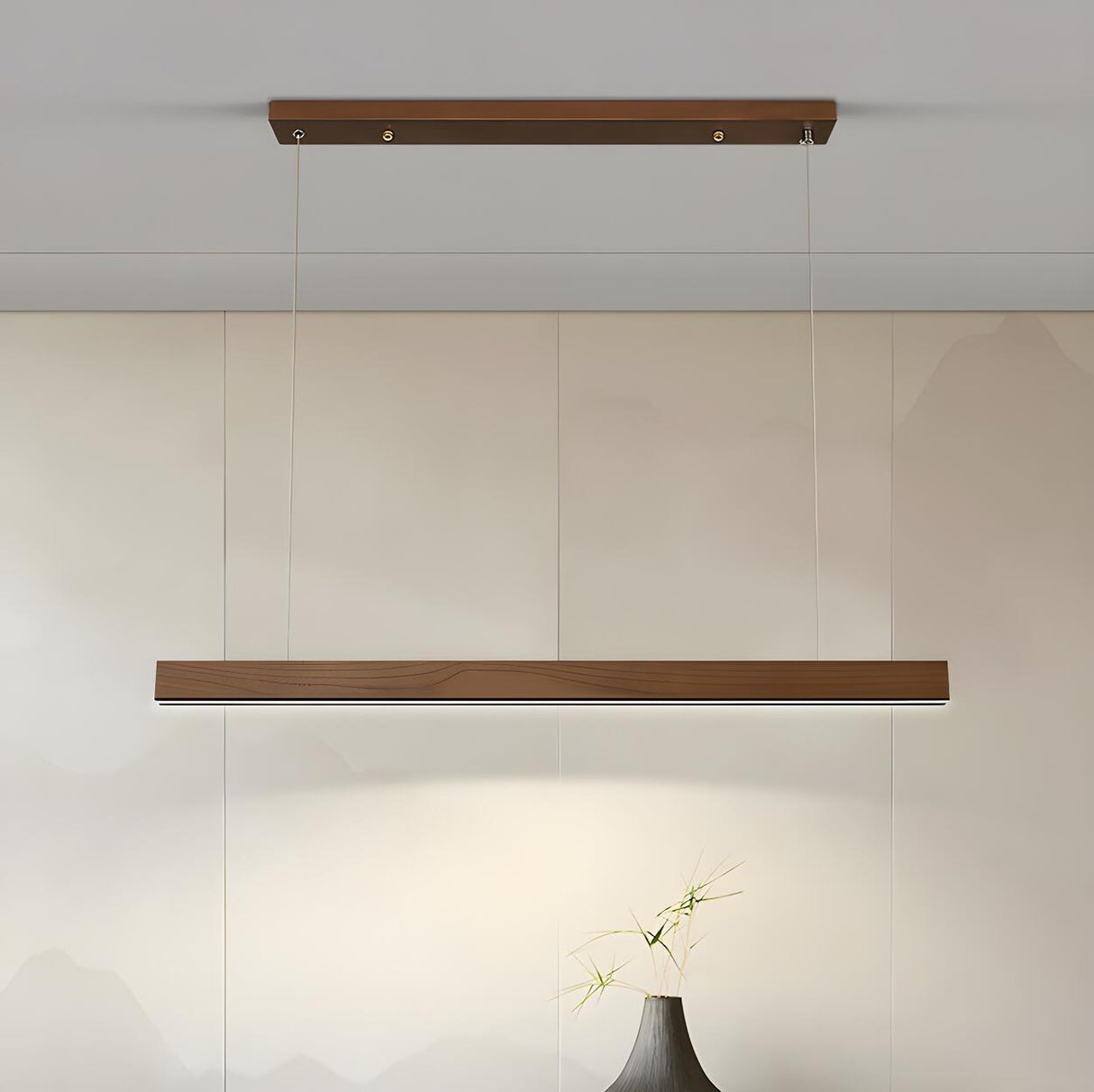Minimalist Walnut Wooden Linear Island Pendant Light Image - 6