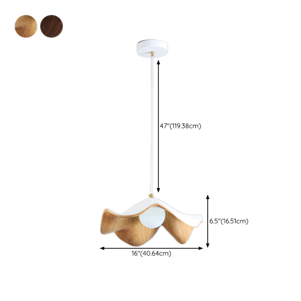 Minimalist Wave Flower Wood and White Resin Pendant Light