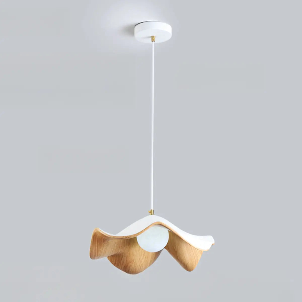 Minimalist Wave Flower Wood and White Resin Pendant Light Image - 4