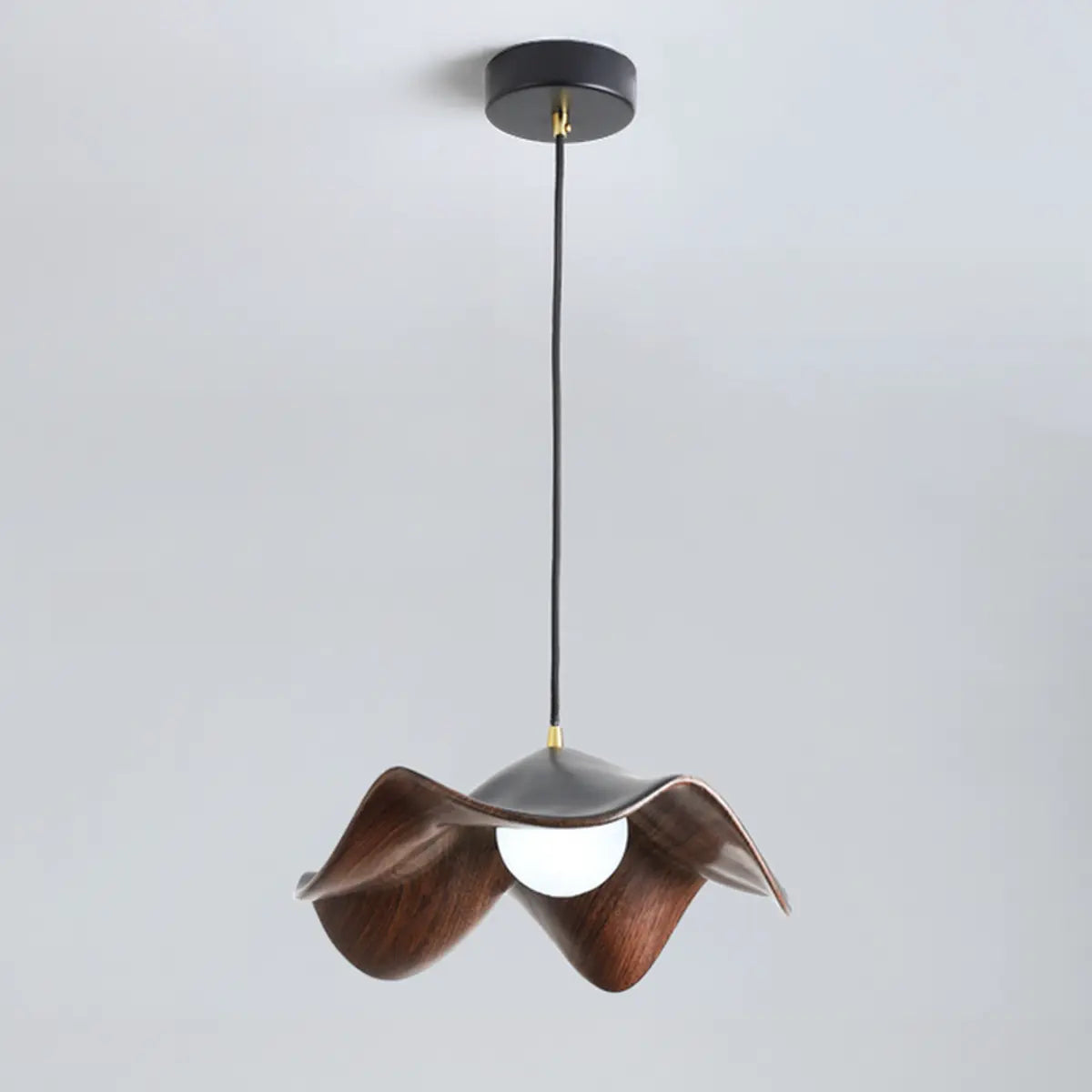 Minimalist Wave Flower Wood and White Resin Pendant Light Image - 5