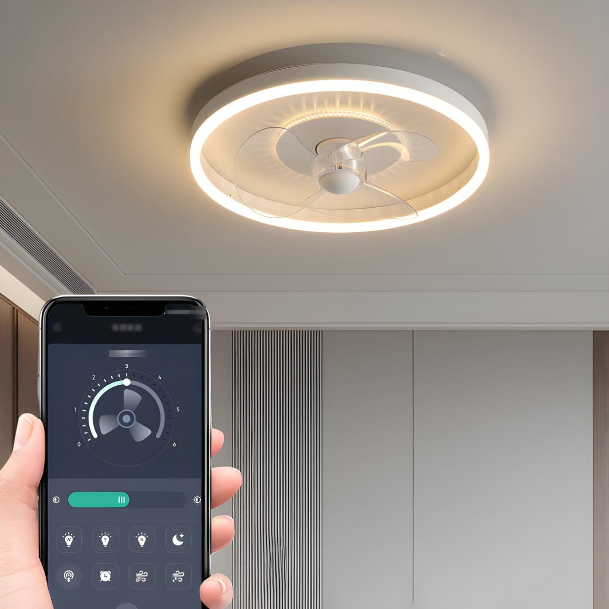 Minimalist White Circle Ceiling Fan with LED Lights Image - 14