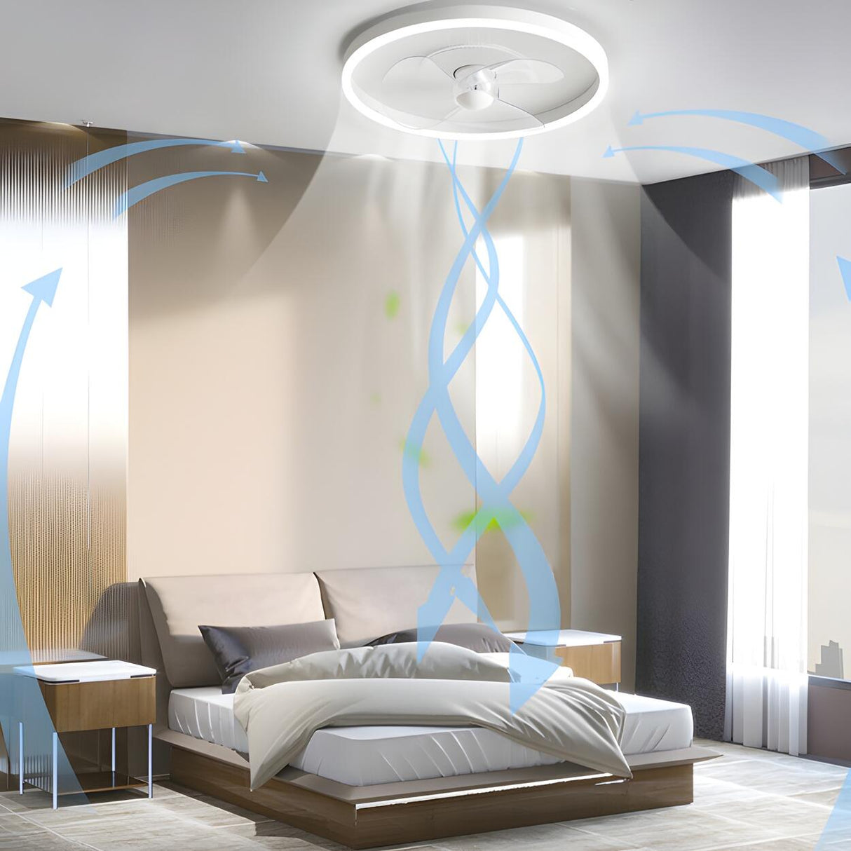 Minimalist White Circle Ceiling Fan with LED Lights Image - 15