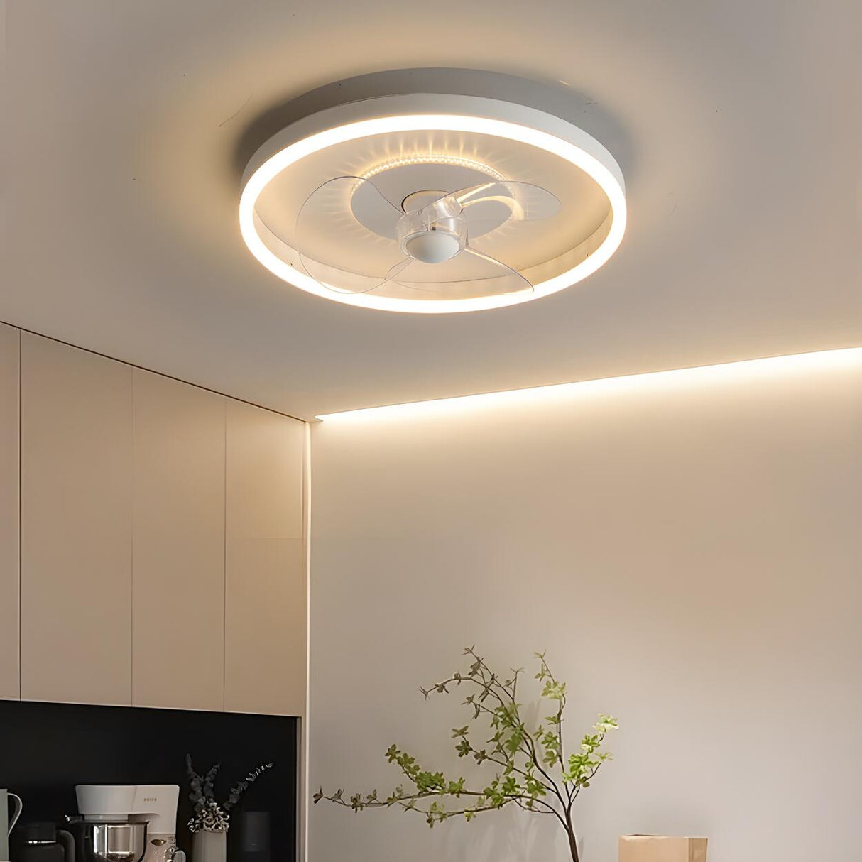 Minimalist White Circle Ceiling Fan with LED Lights Image - 3