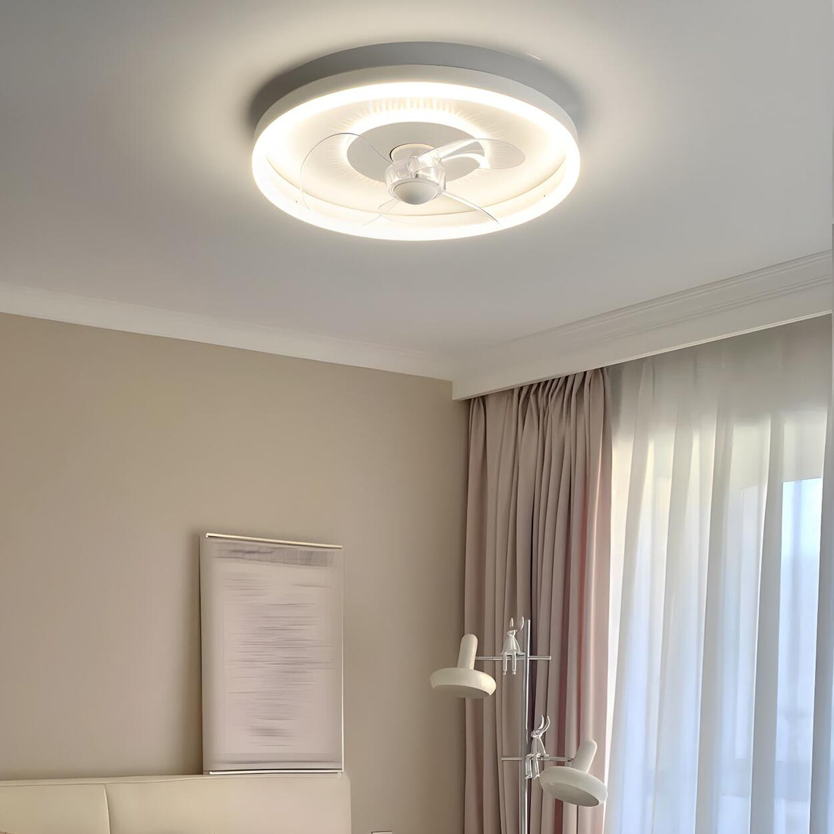 Minimalist White Circle Ceiling Fan with LED Lights Image - 4