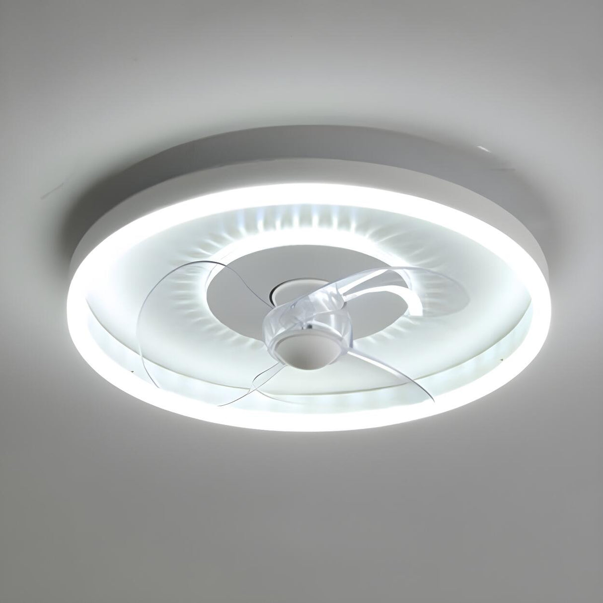 Minimalist White Circle Ceiling Fan with LED Lights Image - 6