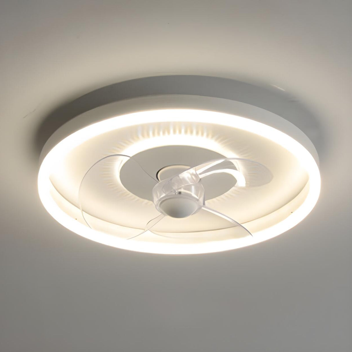 Minimalist White Circle Ceiling Fan with LED Lights Image - 7