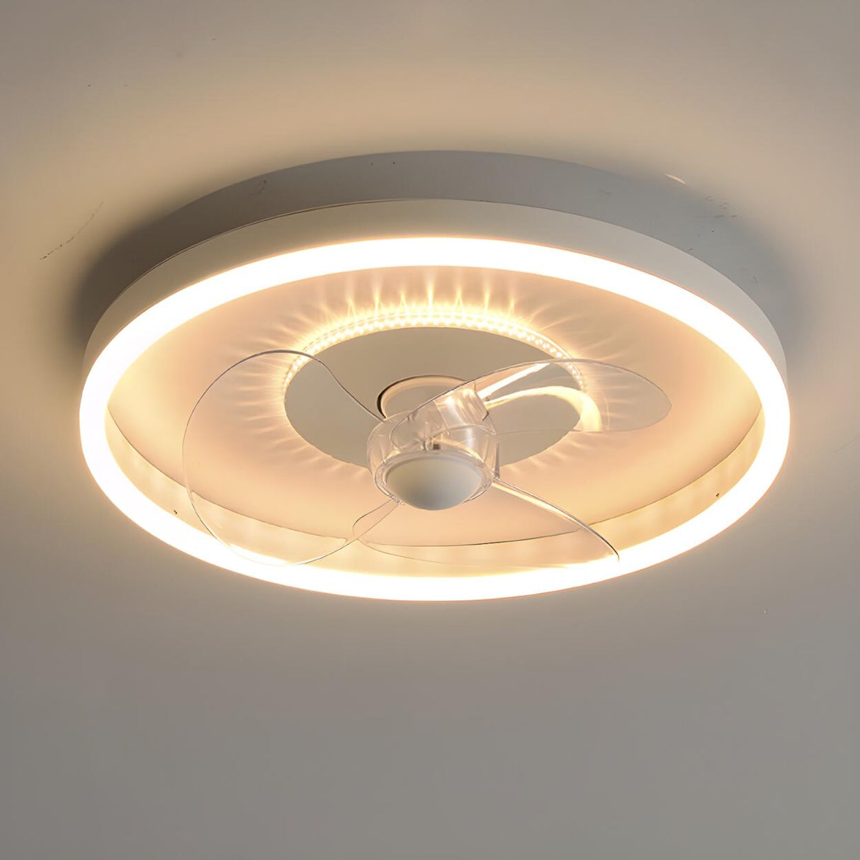 Minimalist White Circle Ceiling Fan with LED Lights Image - 8