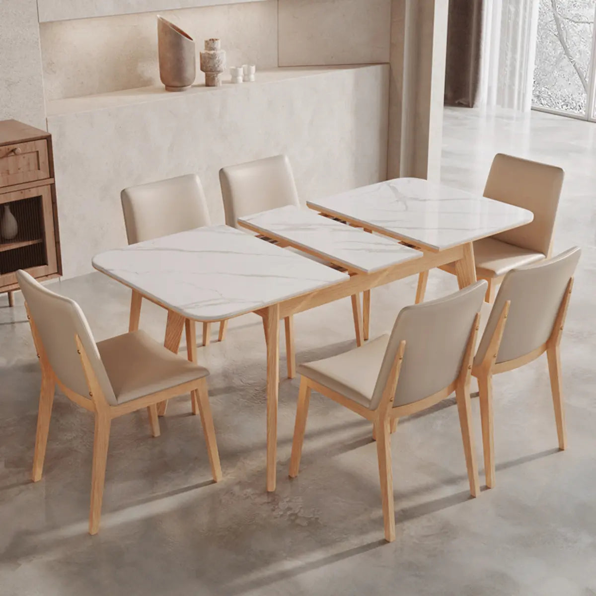 Minimalist White Extendable Rectangle Wood Dining Table Image - 1