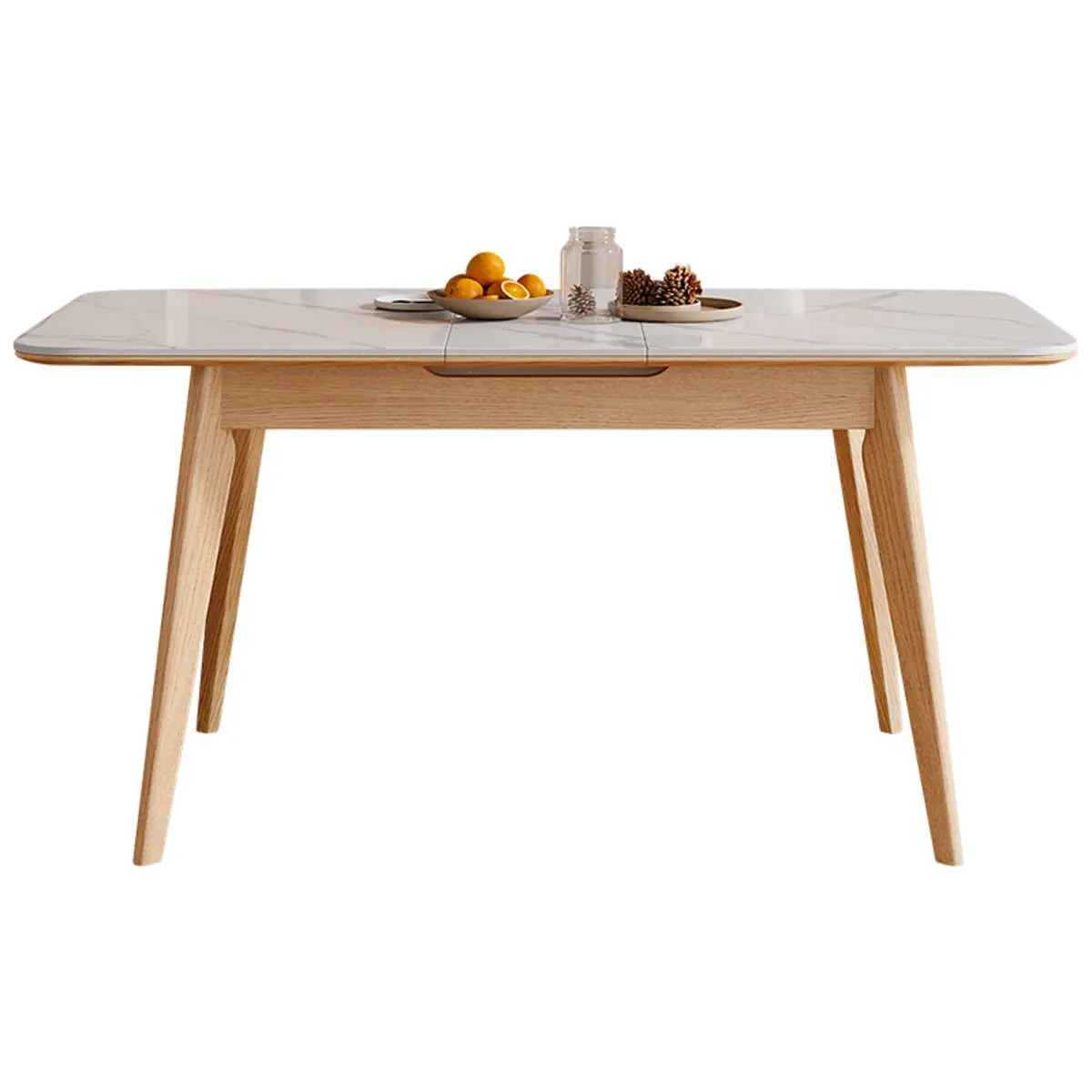 Minimalist White Extendable Rectangle Wood Dining Table Image - 2