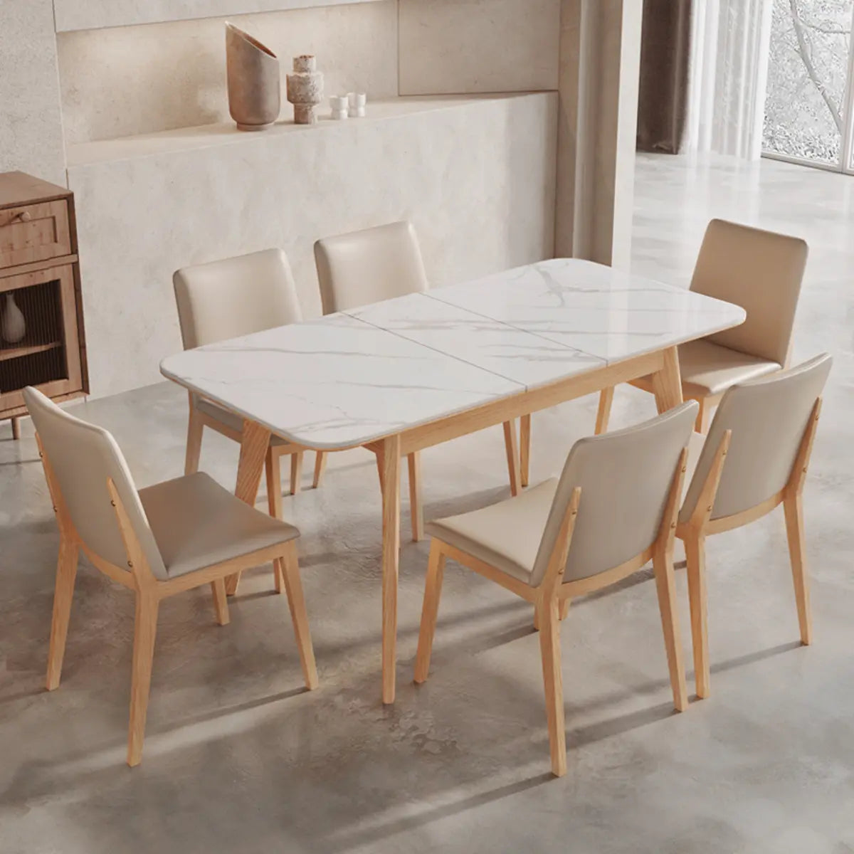 Minimalist White Extendable Rectangle Wood Dining Table Image - 3