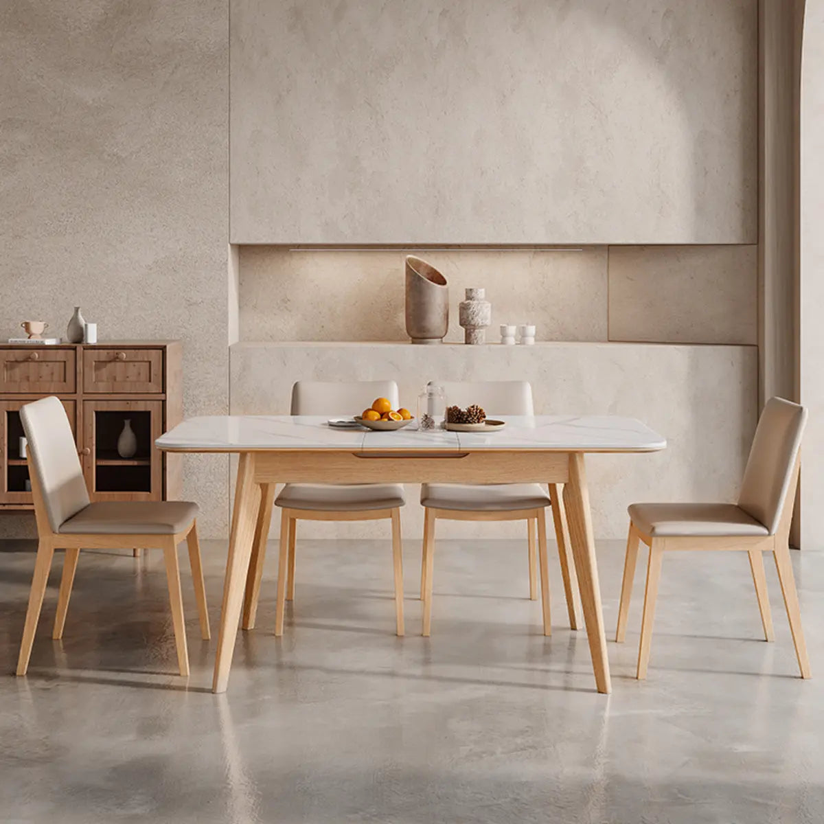 Minimalist White Extendable Rectangle Wood Dining Table Image - 4