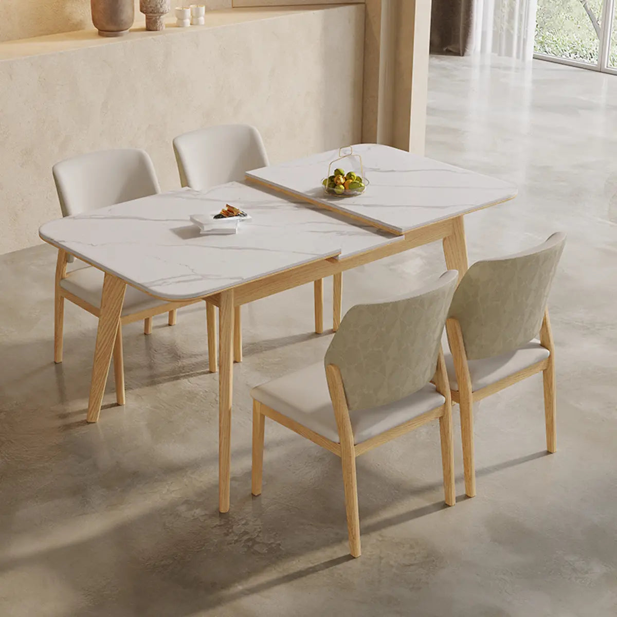 Minimalist White Extendable Rectangle Wood Dining Table Image - 5