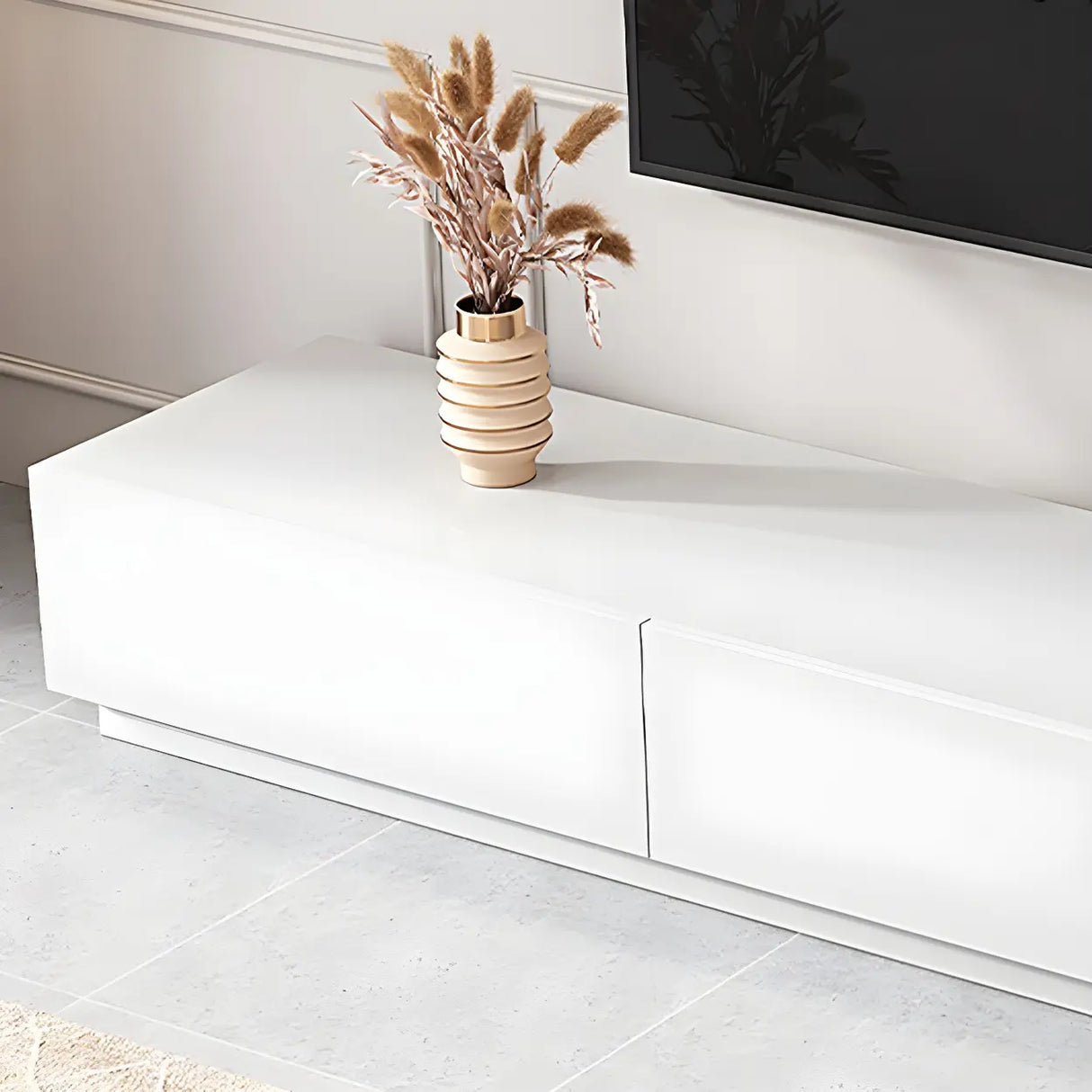 Minimalist White Finish Wooden TV Stand with Drawers Image - 10