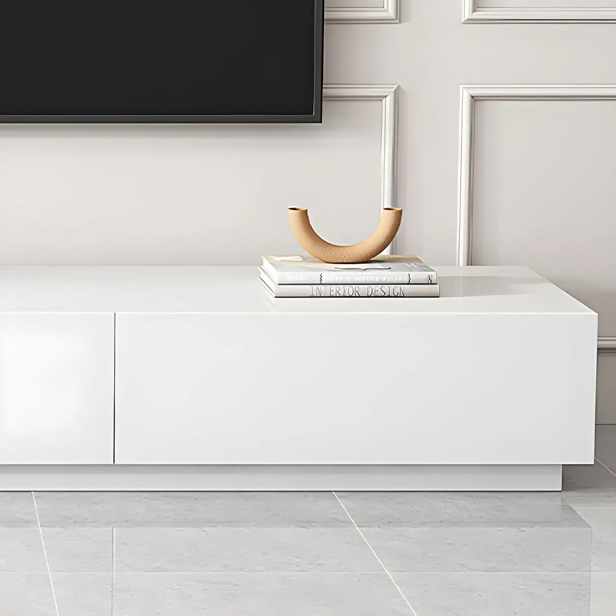 Minimalist White Finish Wooden TV Stand with Drawers Image - 11