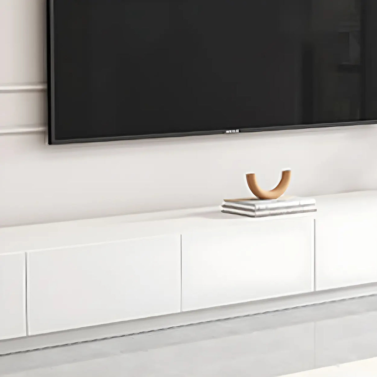 Minimalist White Finish Wooden TV Stand with Drawers Image - 12