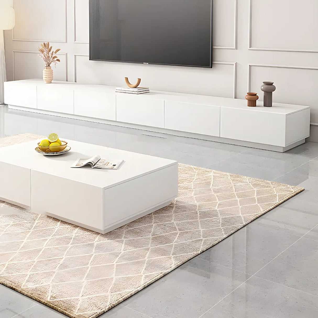 Minimalist White Finish Wooden TV Stand with Drawers Image - 4