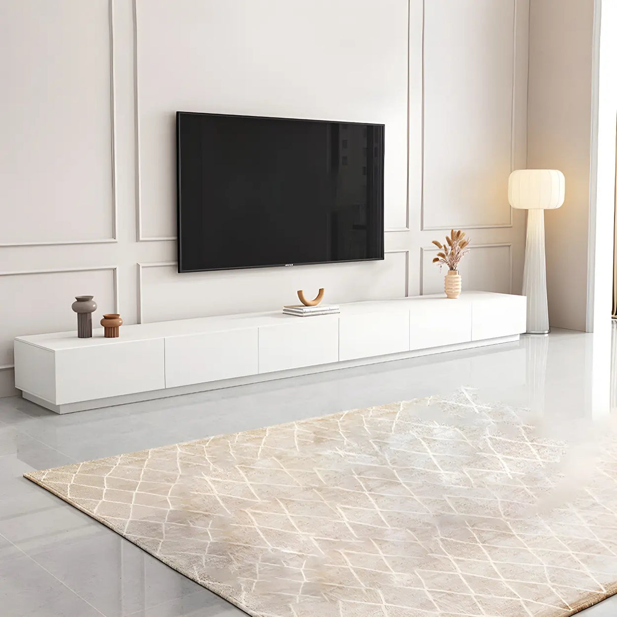 Minimalist White Finish Wooden TV Stand with Drawers Image - 6
