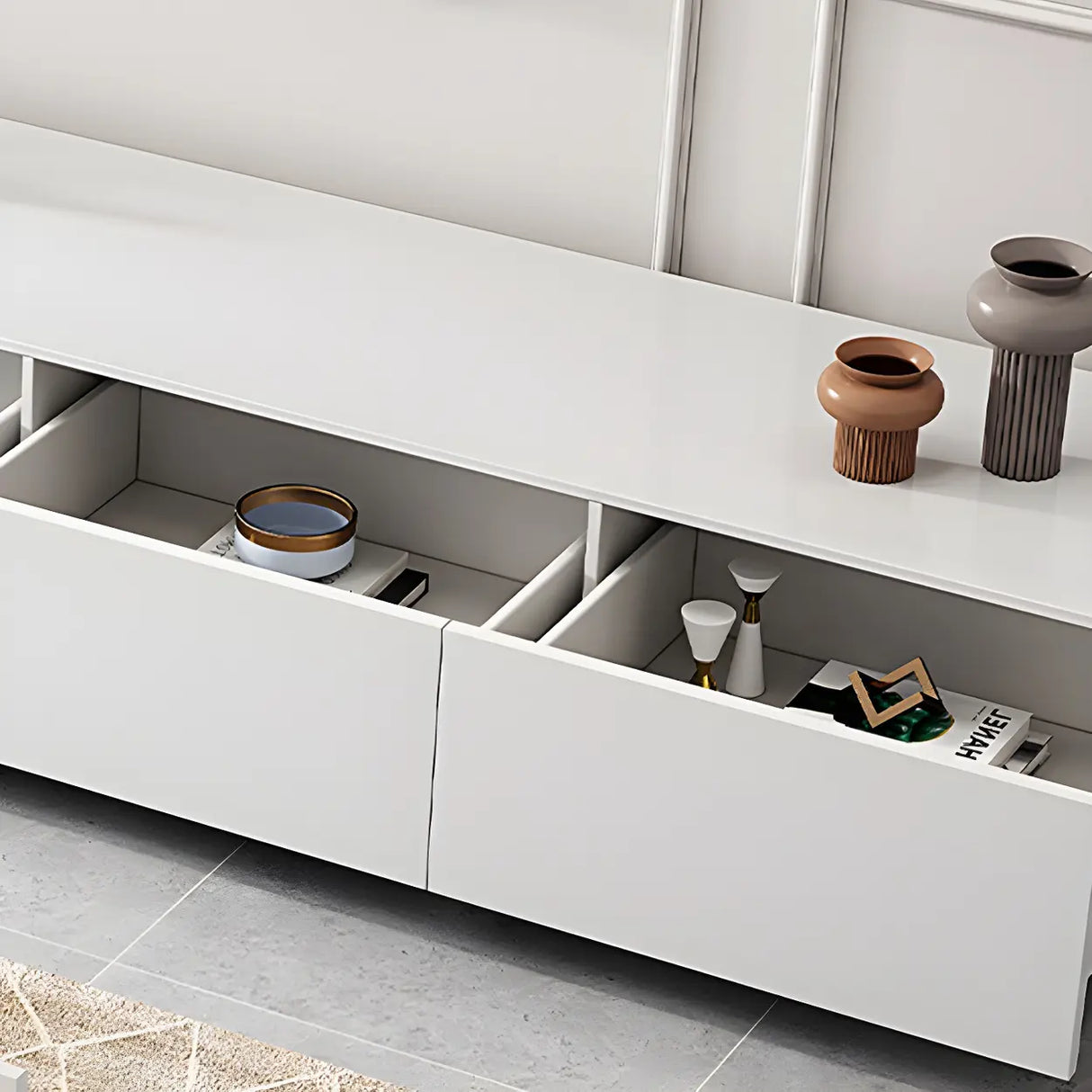 Minimalist White Finish Wooden TV Stand with Drawers Image - 9