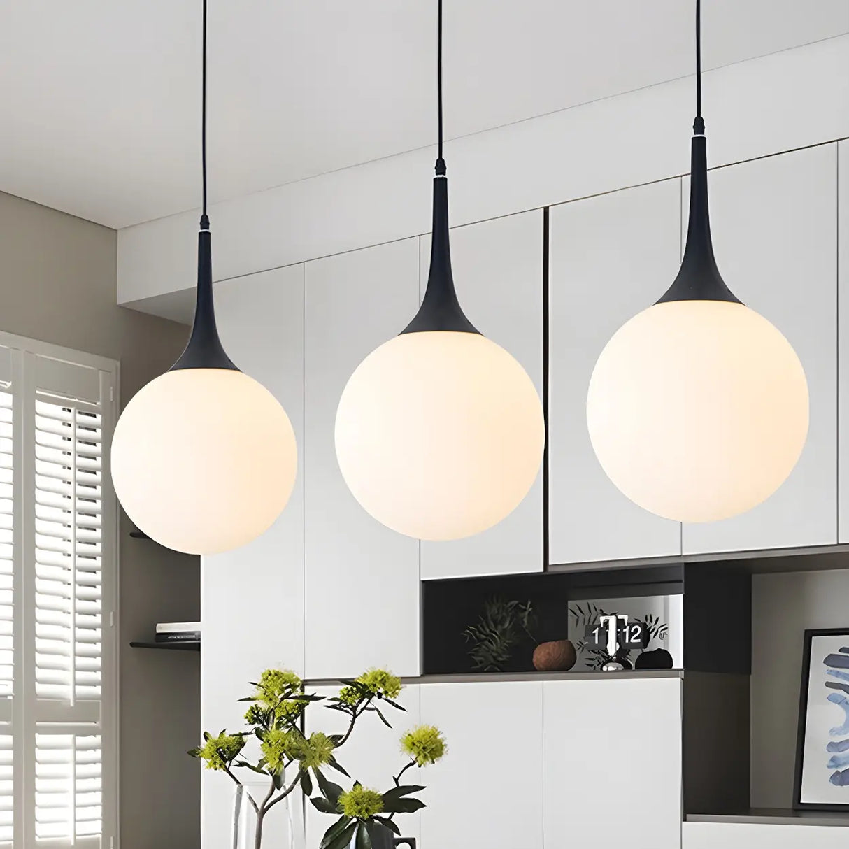 Minimalist White Globe-Shaped Glass Pendant Light Image - 1