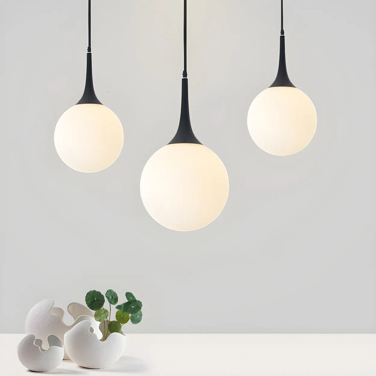 Minimalist White Globe-Shaped Glass Pendant Light Image - 3