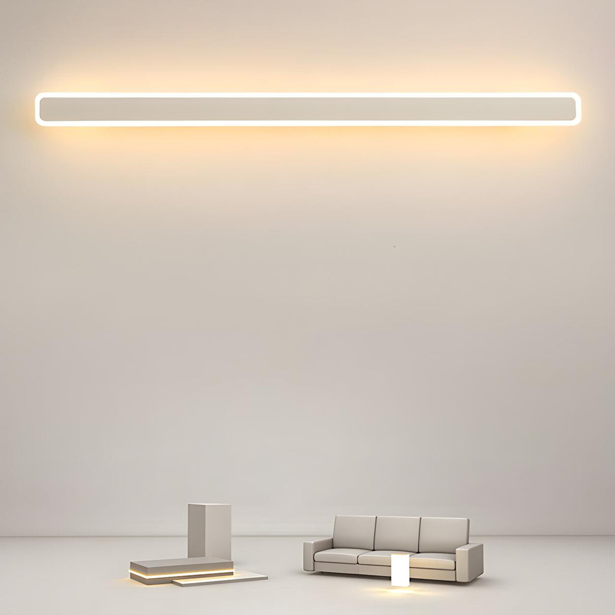 Minimalist White Metal Long Linear LED Wall Sconce Image - 1