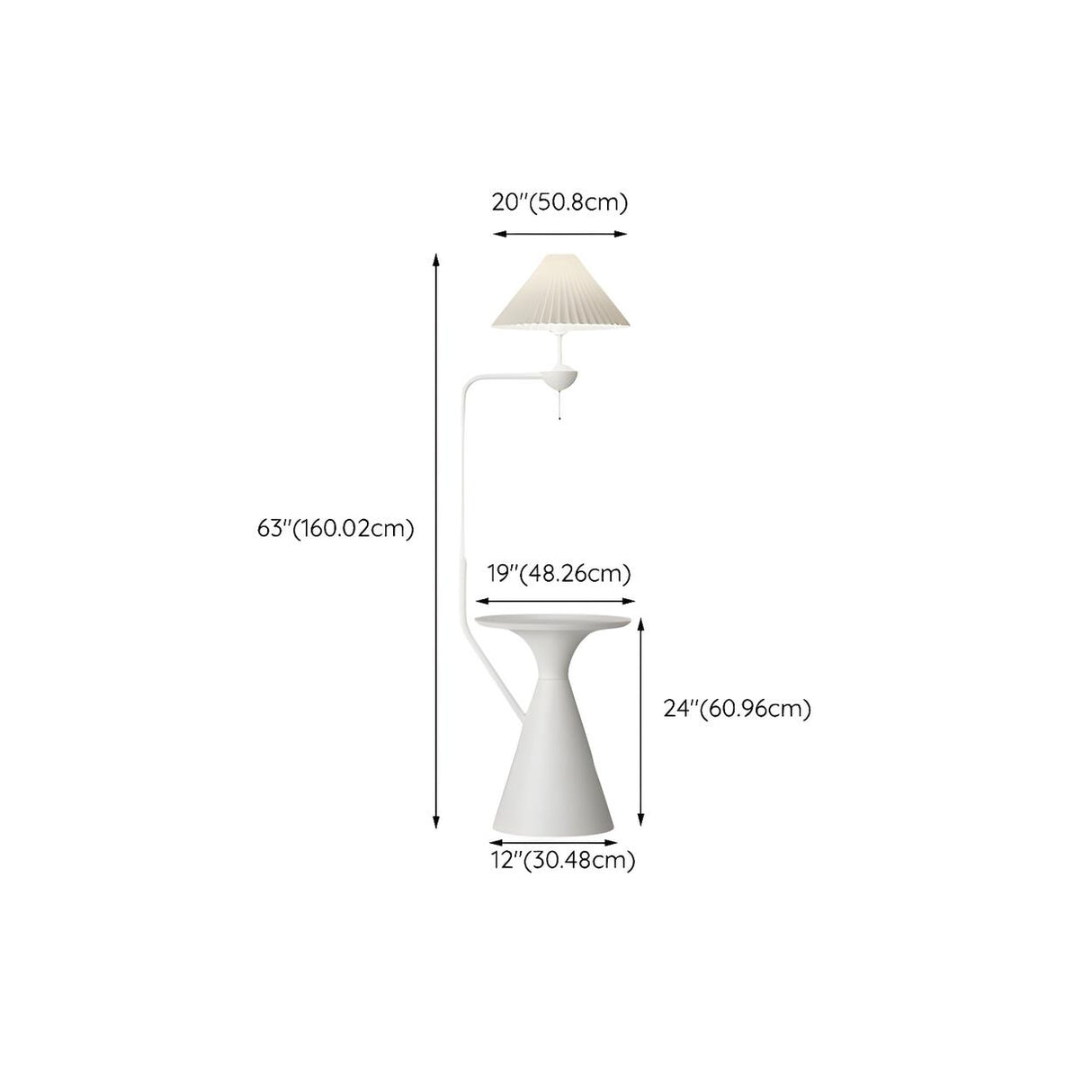 Minimalist White Pleated Floor Lamp with Side Table