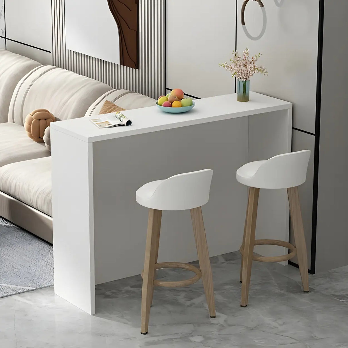 Minimalist White Rectangular Wood Living Room Bar Table Image - 1