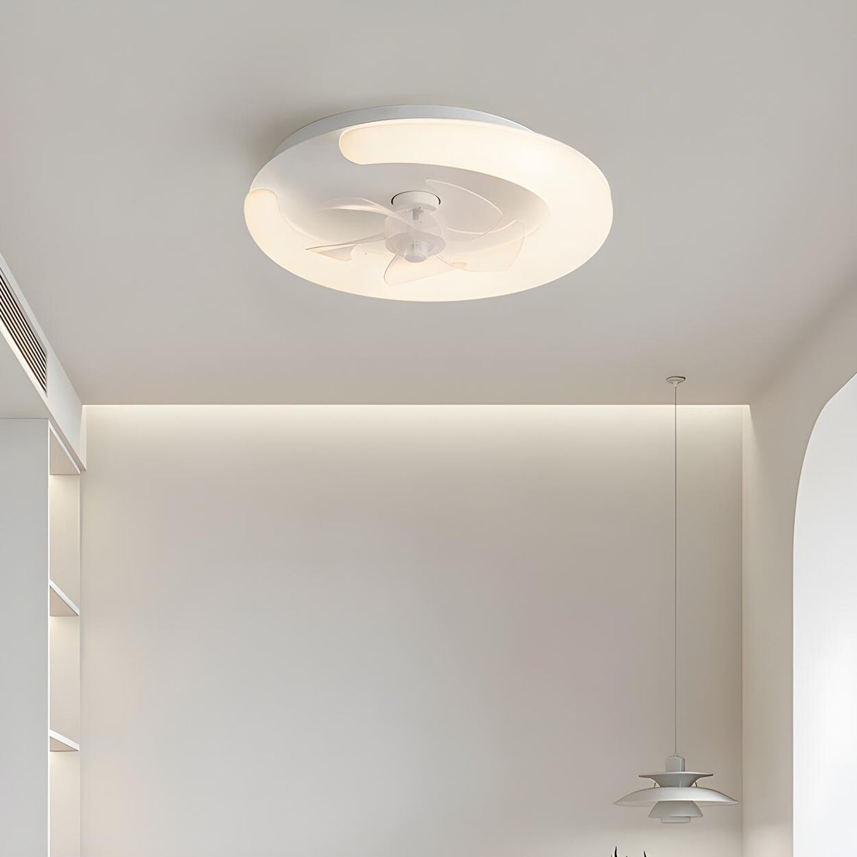 Minimalist White Ring Flush LED Ceiling Fan with Light Image - 10