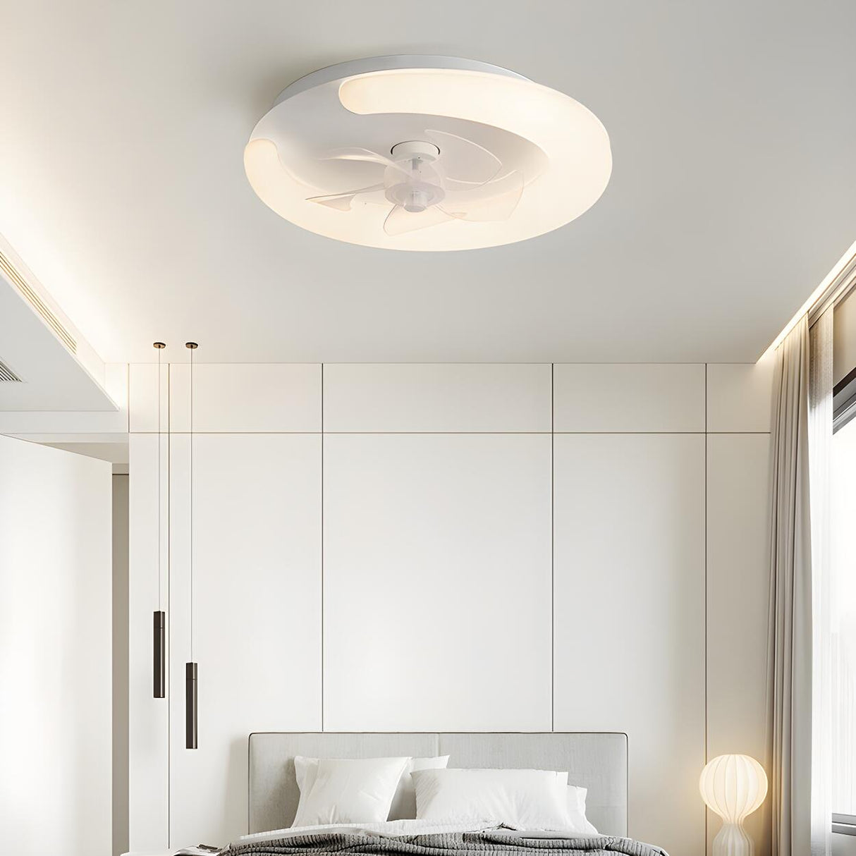 Minimalist White Ring Flush LED Ceiling Fan with Light Image - 11