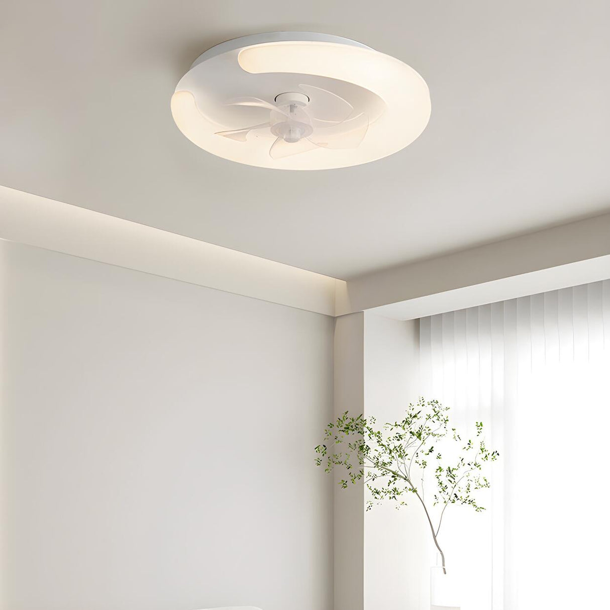 Minimalist White Ring Flush LED Ceiling Fan with Light Image - 3