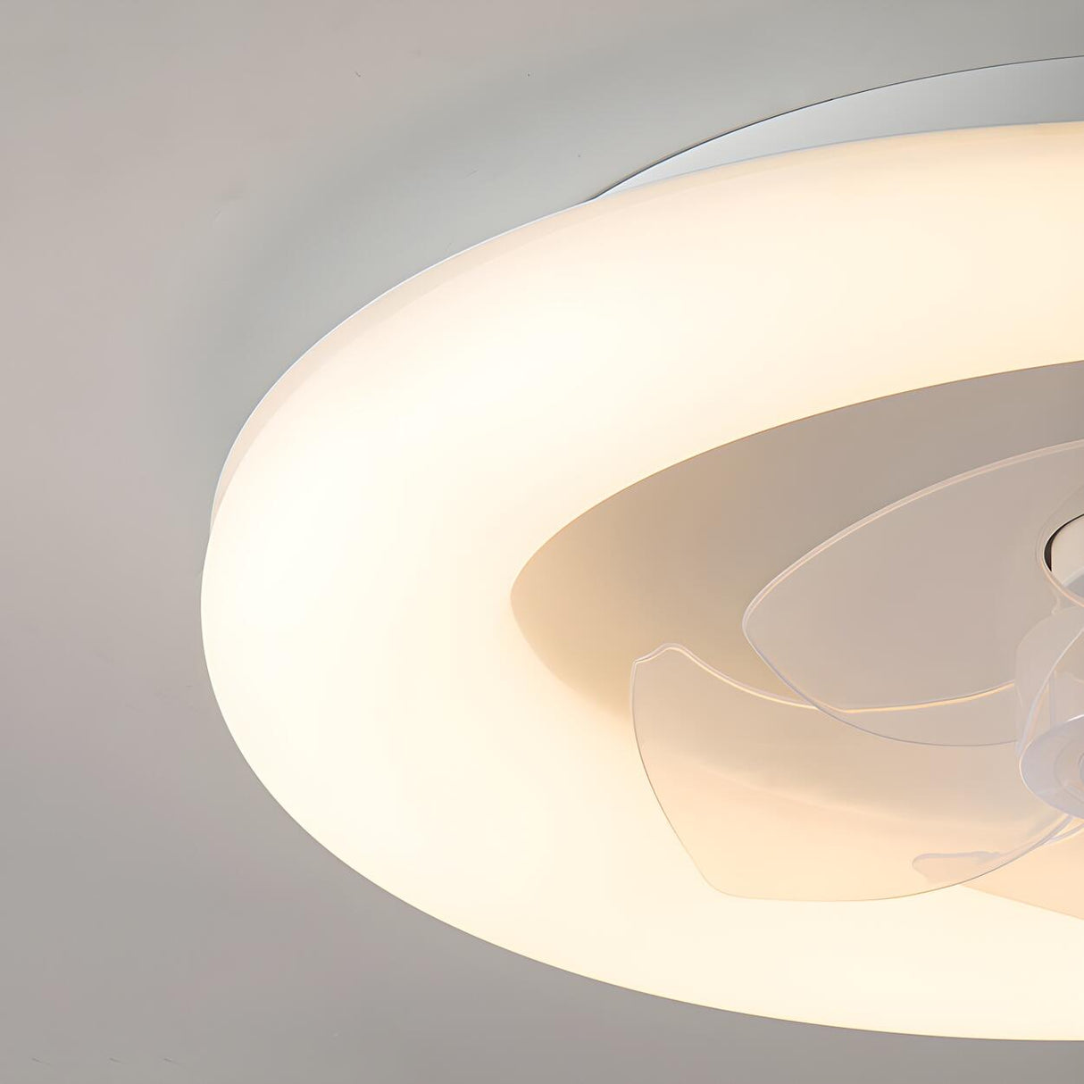 Minimalist White Ring Flush LED Ceiling Fan with Light Image - 8