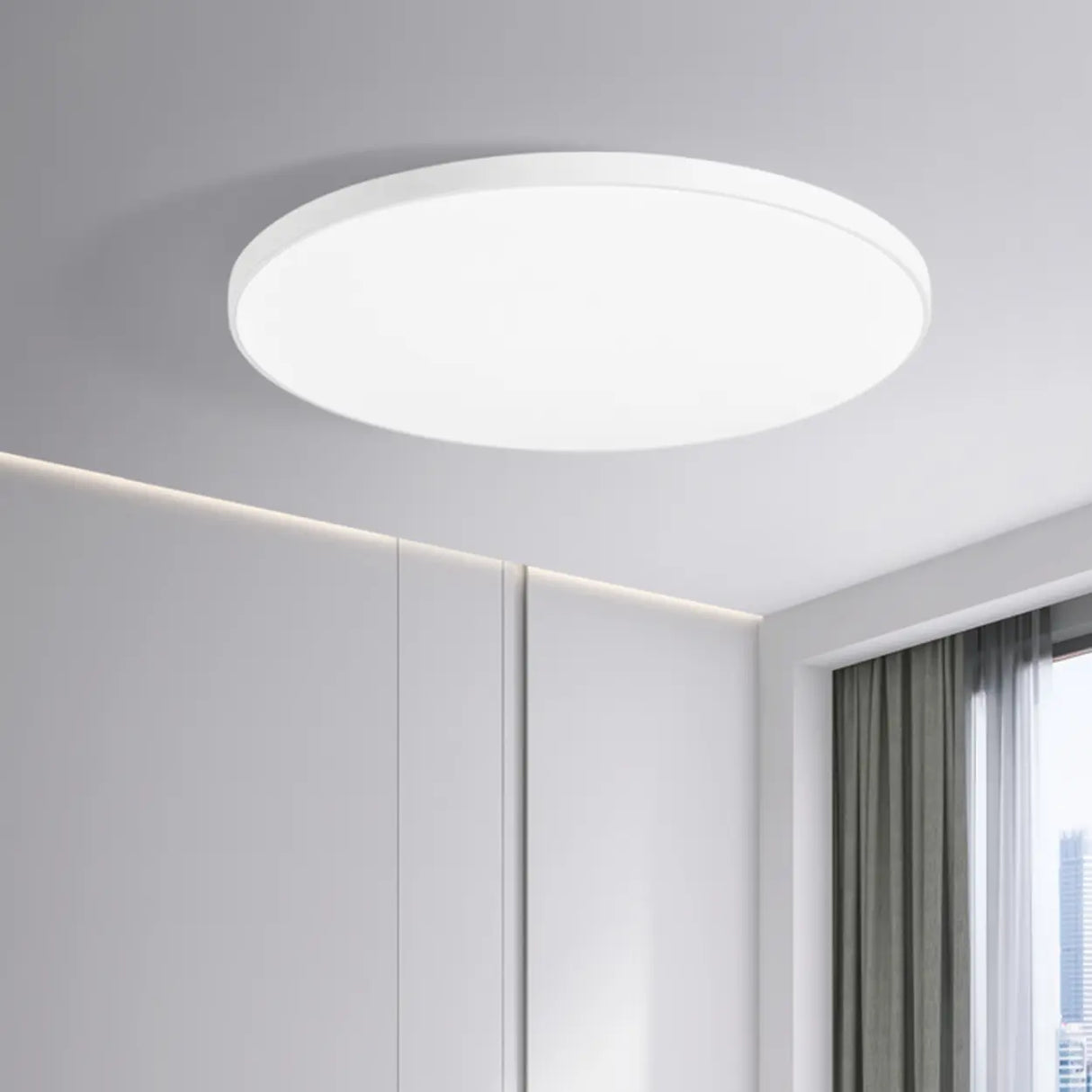 Minimalist White Round LED Flush Mount Ceiling Light Image - 7