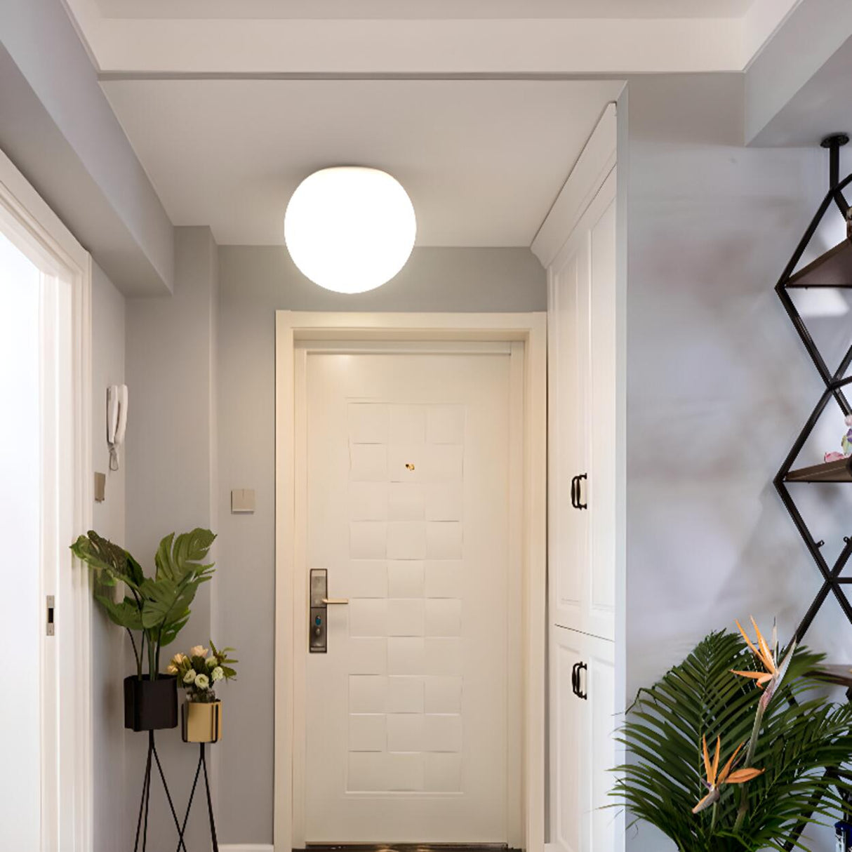 Minimalist White Sphere Glass Ceiling Lamp Hallway Image - 3