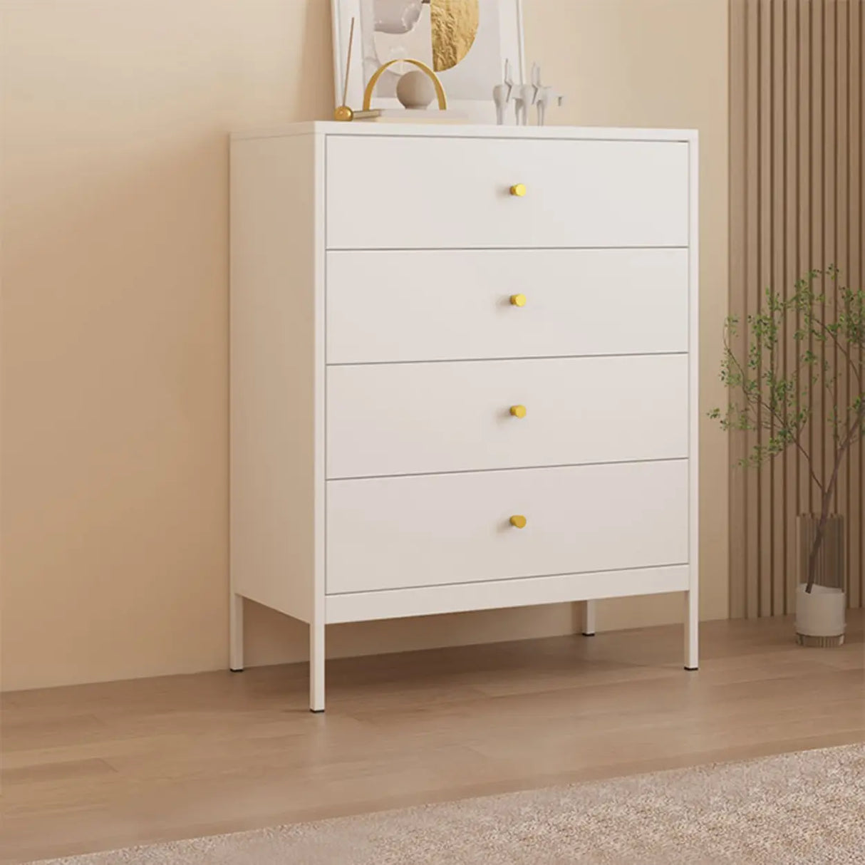 Minimalist White Steel Storage Vertical Drawers Dressers Image - 7