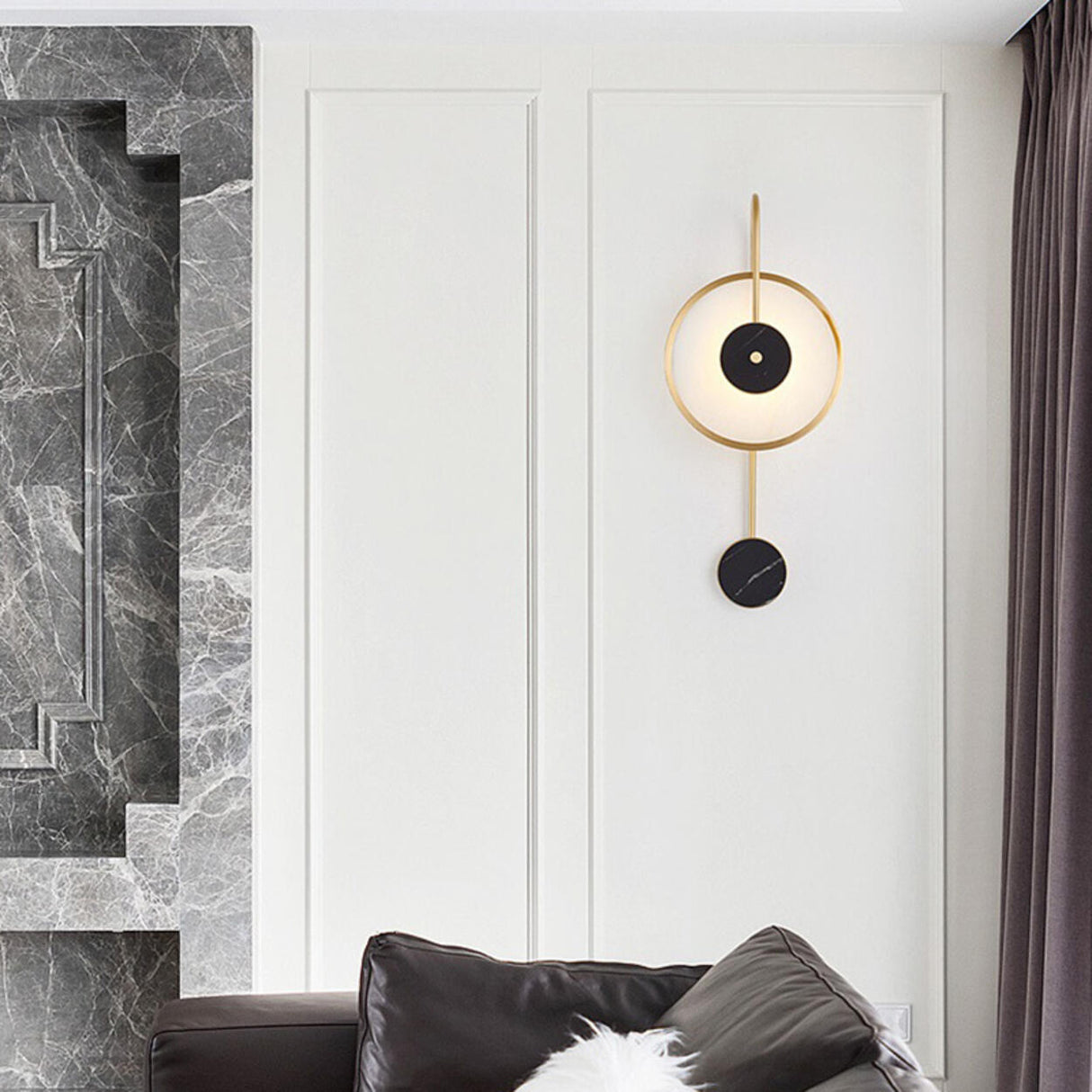 Minimalist White Stone Gold Geometric Wall Sconce Image - 3