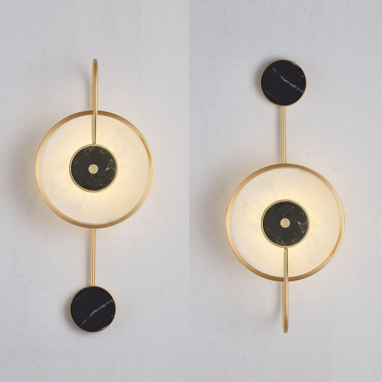 Minimalist White Stone Gold Geometric Wall Sconce Image - 4