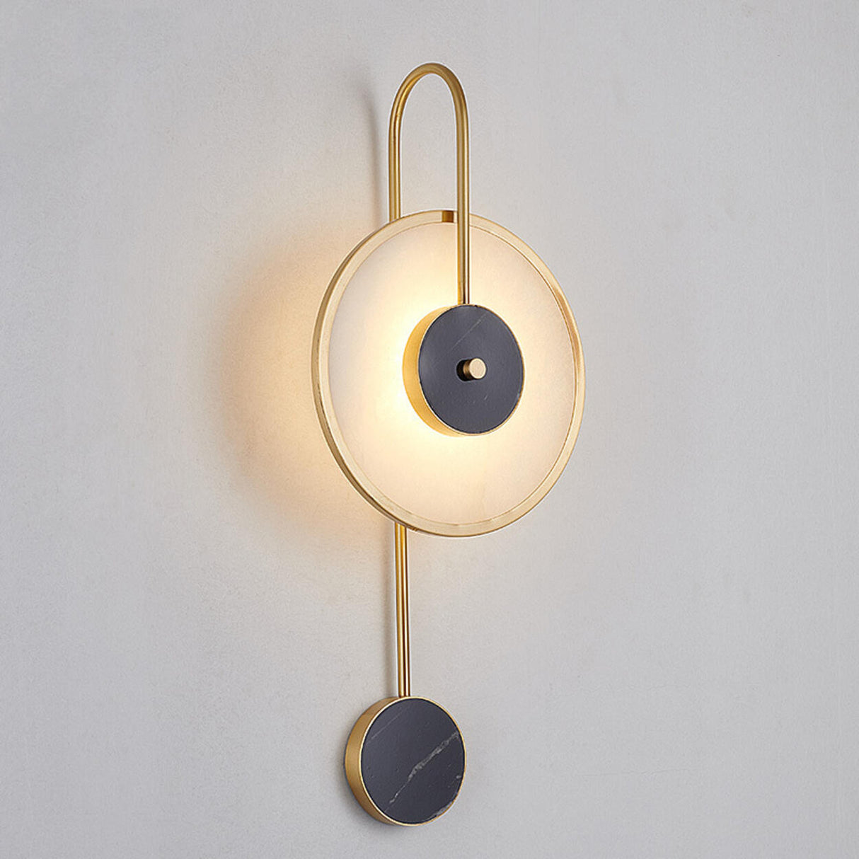 Minimalist White Stone Gold Geometric Wall Sconce Image - 6