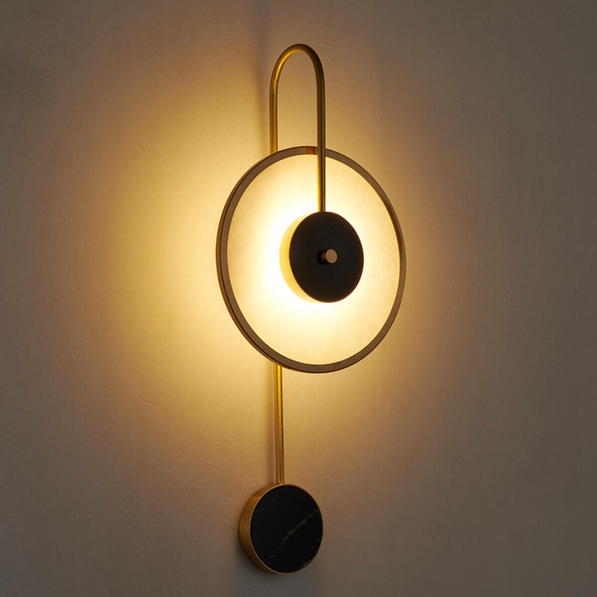 Minimalist White Stone Gold Geometric Wall Sconce Image - 7