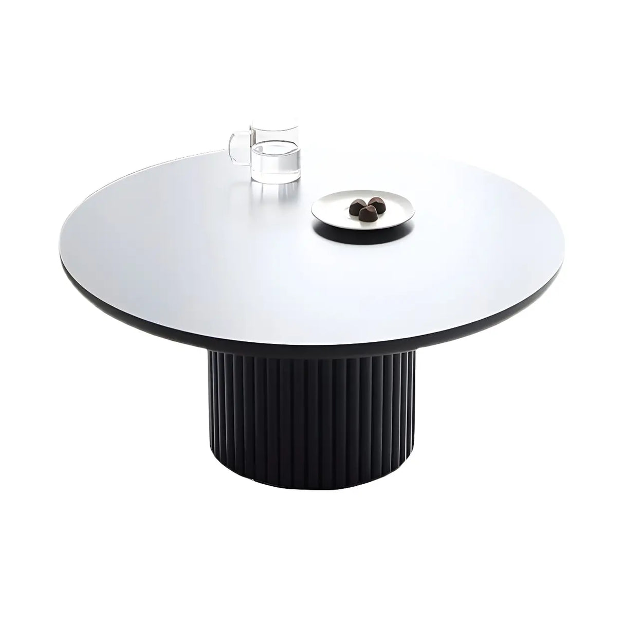 Minimalist Wood Round Iron Pedestal Base Coffee Table Image - 5