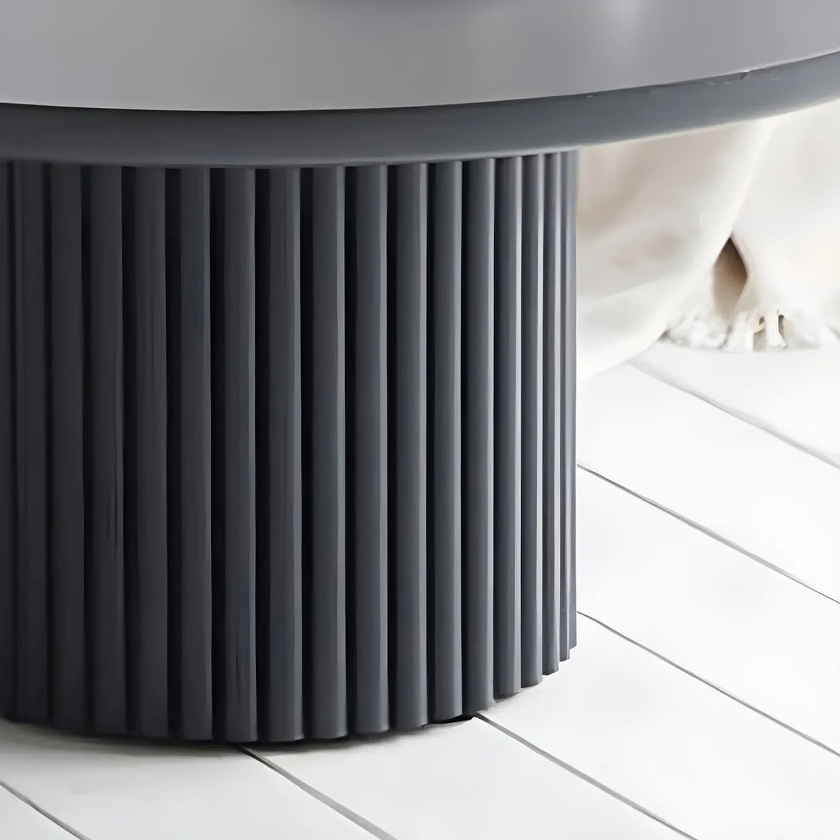 Minimalist Wood Round Iron Pedestal Base Coffee Table Image - 6