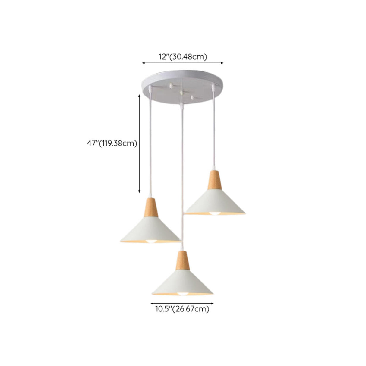 Minimalist Wood White Iron Conical Pendant Light Image - 11