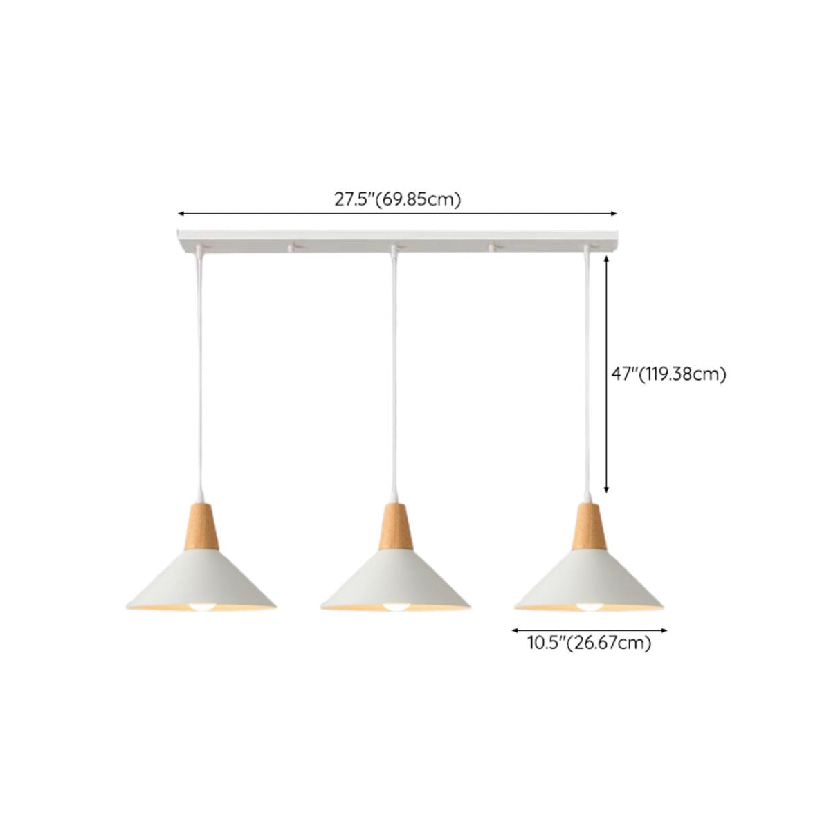 Minimalist Wood White Iron Conical Pendant Light Image - 12