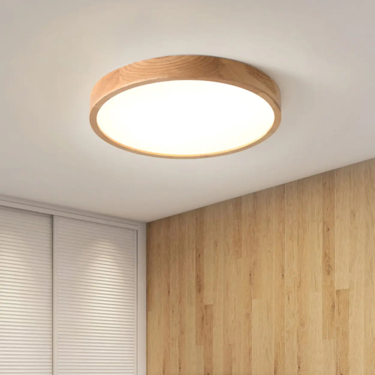 Minimalist Wooden Round LED Flush Mount Ceiling Light Image - 1