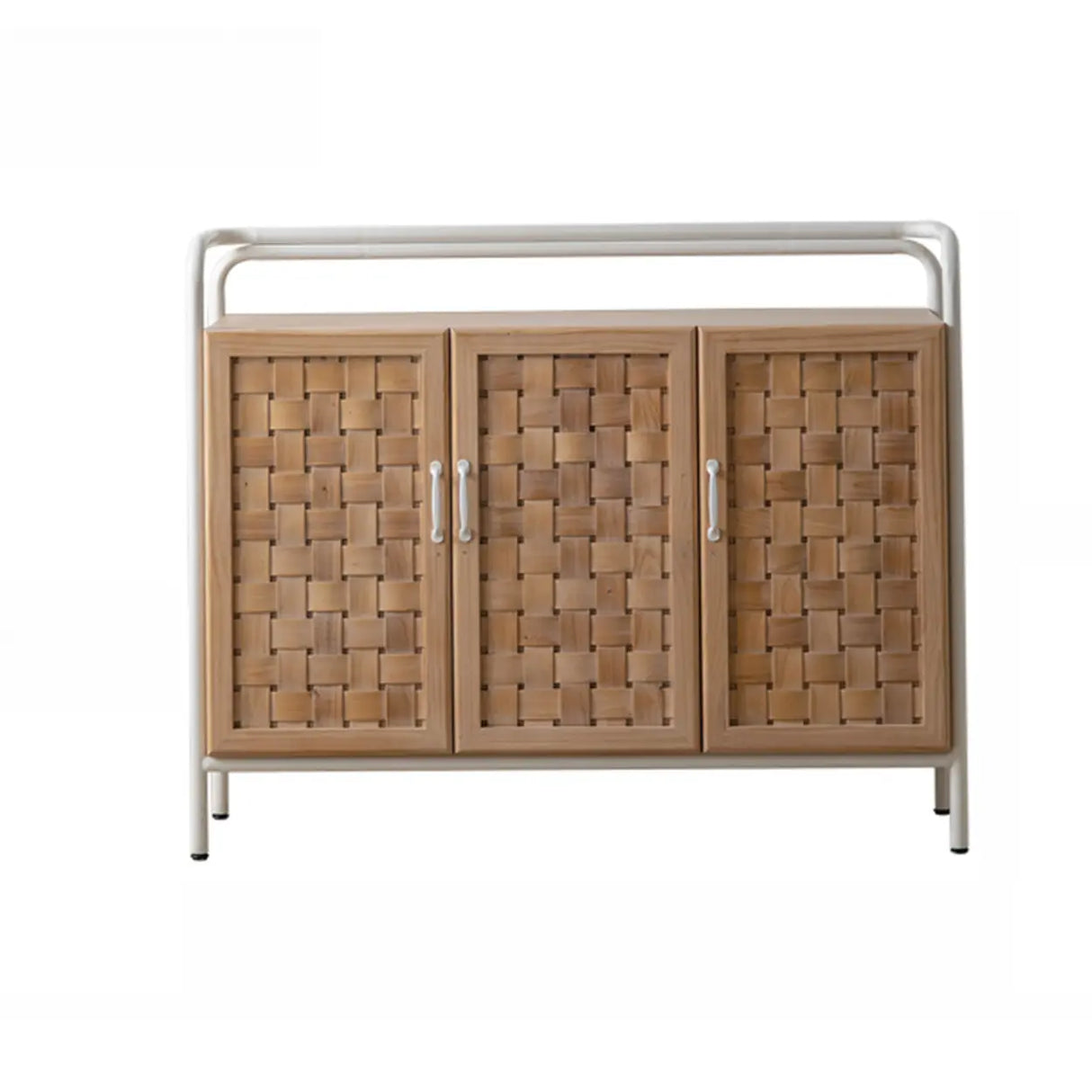 Minimalist Woven Wood Cabinets Natural Buffet with Shelves Image - 1