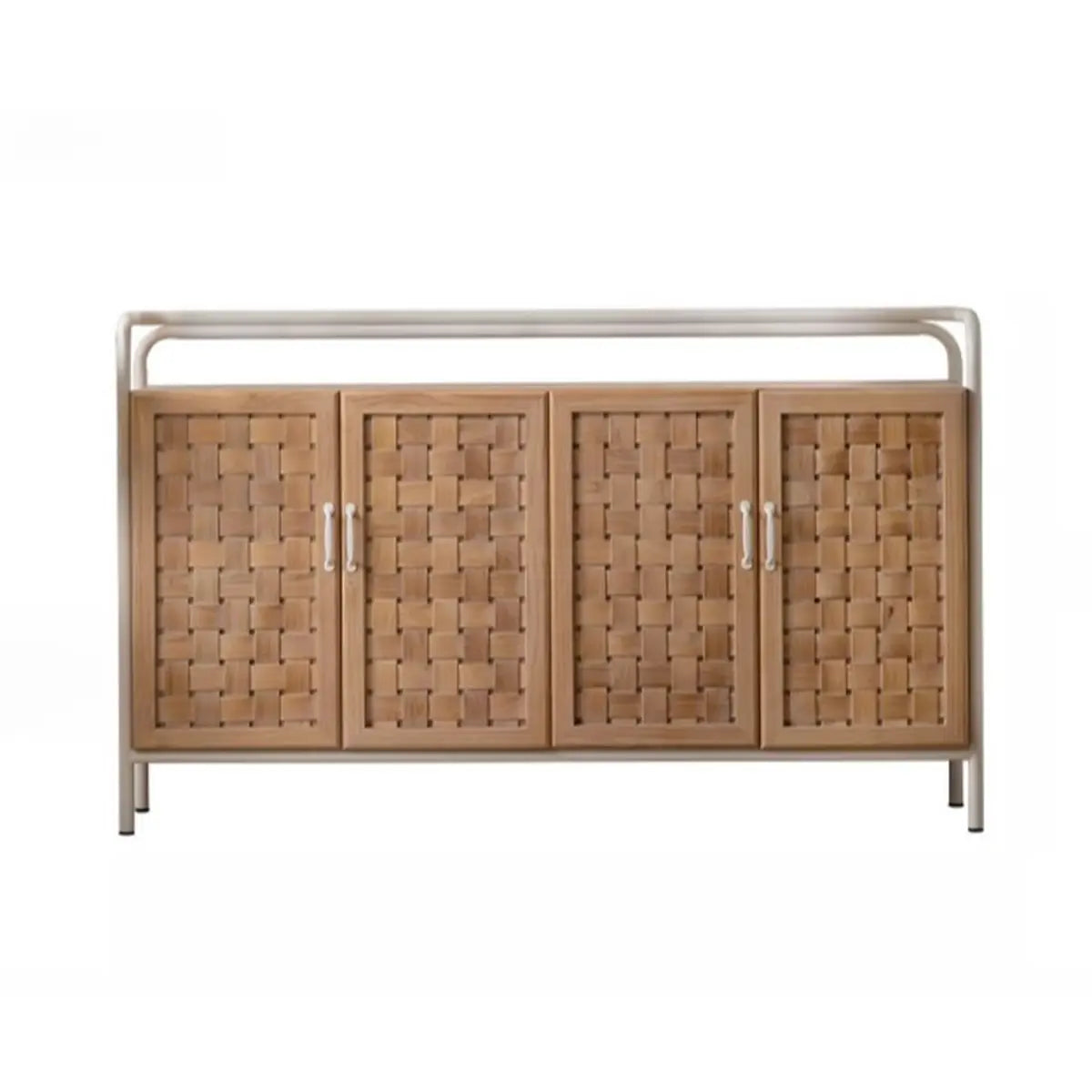 Minimalist Woven Wood Cabinets Natural Buffet with Shelves Image - 11