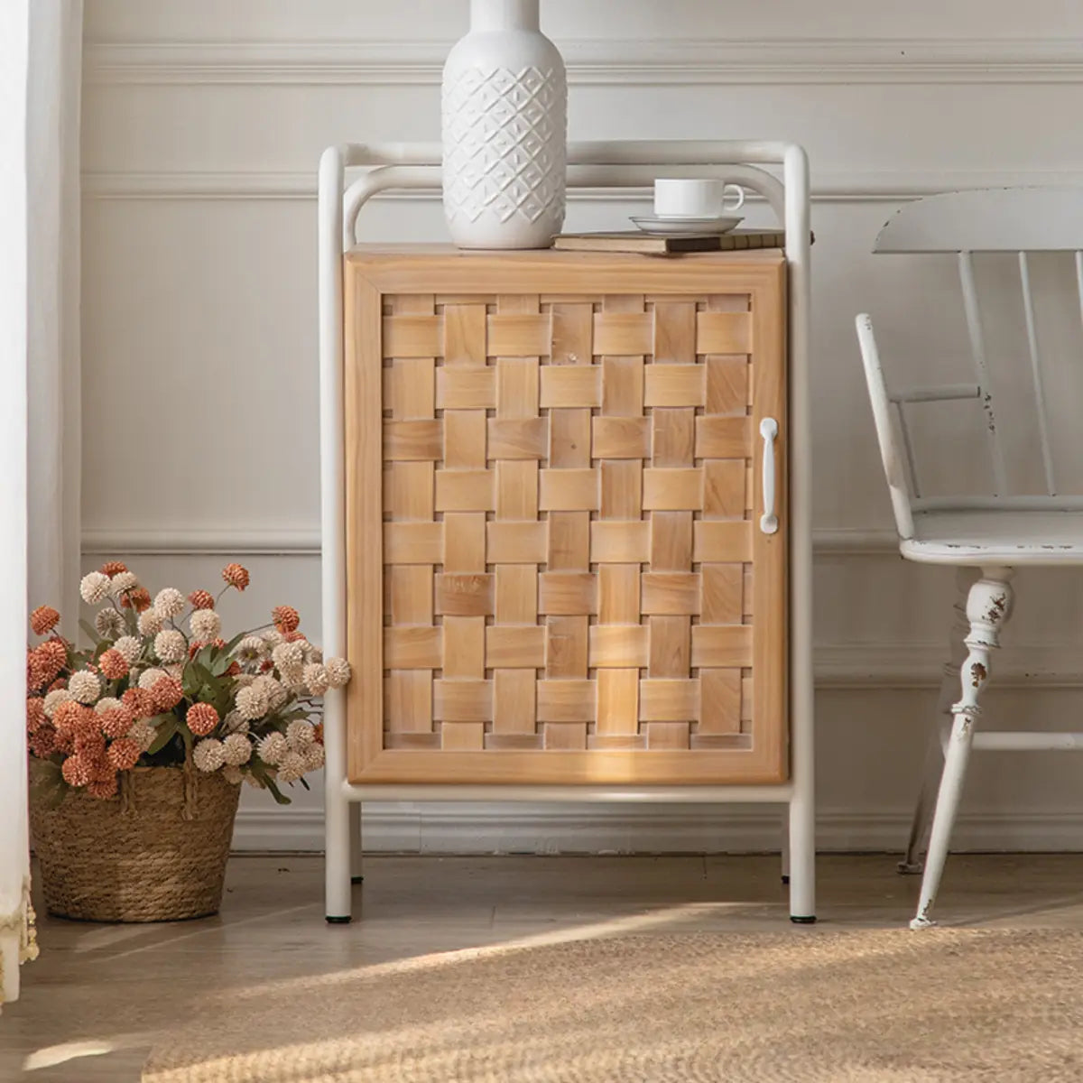 Minimalist Woven Wood Cabinets Natural Buffet with Shelves Image - 6